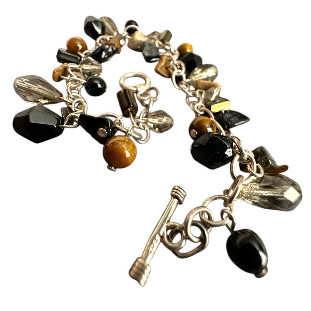 Sterling Silver Charm Bracelet with Genuine Gemstones - Unique Handmade Piece - Picture 5 of 17